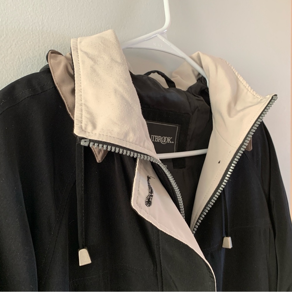 Black Spring Jacket Size Small Removable Hood Outbrook Mid Length Long Sleeve - Picture 2 of 7
